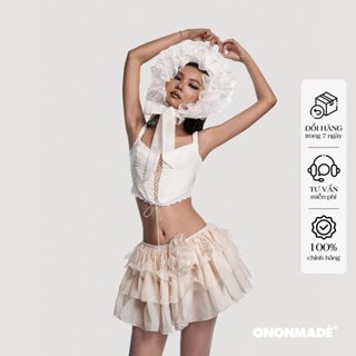 ONONMADE Áo Croptop Đan Dây , Chân Váy Lưới Xoè Una