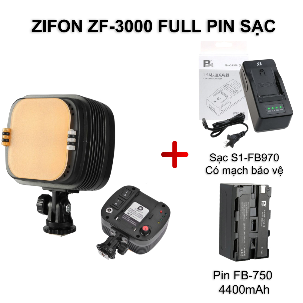 Đèn led quay phim ZIFON ZF-3000 full pin sạc