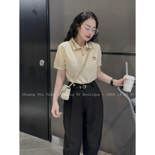 Áo phông polo cổ viền cộc tay thêu gấu