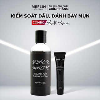 Combo sạch mụn cho nam Merlin For Men - Sữa rửa mặt kiểm soát dầu dạng Gel pH6.0 và Kem mụn giảm thâm Nano Curcumin