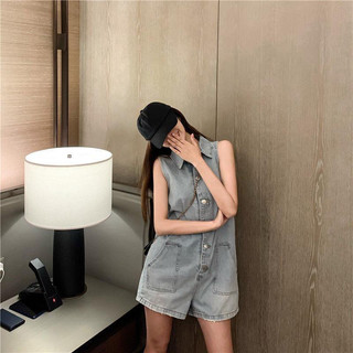 Áo liền quần Jumpsuit nữ bò jeans có cổ không tay hàng quảng châu chất jeans mềm Yame clothing