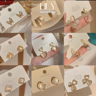 KHUYÊN TAI NỮ PHONG CÁCH HÀN QUỐC PHỐI ĐÁ OPAL NHÂN TẠO BÔNG TAI NỮ THANH LỊCH, SANG CHẢNH V3