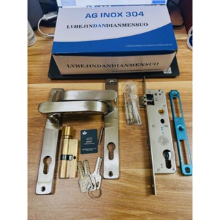 Bộ khoá AG inox 304 xịn lắp cửa nhôm hệ việt pháp 4500, hệ pma55 hệ 700 hệ 1000 sắt hộp 3x6