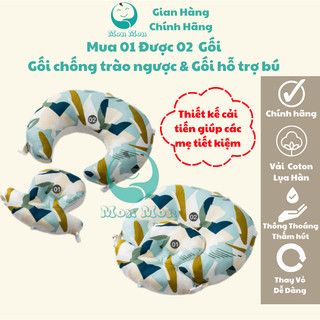 Gối chống trào ngược , Gối cho con bú chất liệu cotton lụa hàn kết hợp lưới thoáng khí nhà MonMon