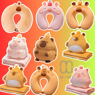 [SẴN] Gấu bông Capybara kèm mền, gấu bông kèm chăn tiện dụng mền lớn xinh xắn, mền du lịch, gối cổ du lịch capybara