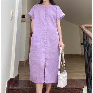 Đầm linen tay dơi khuy bọc, mã mm5