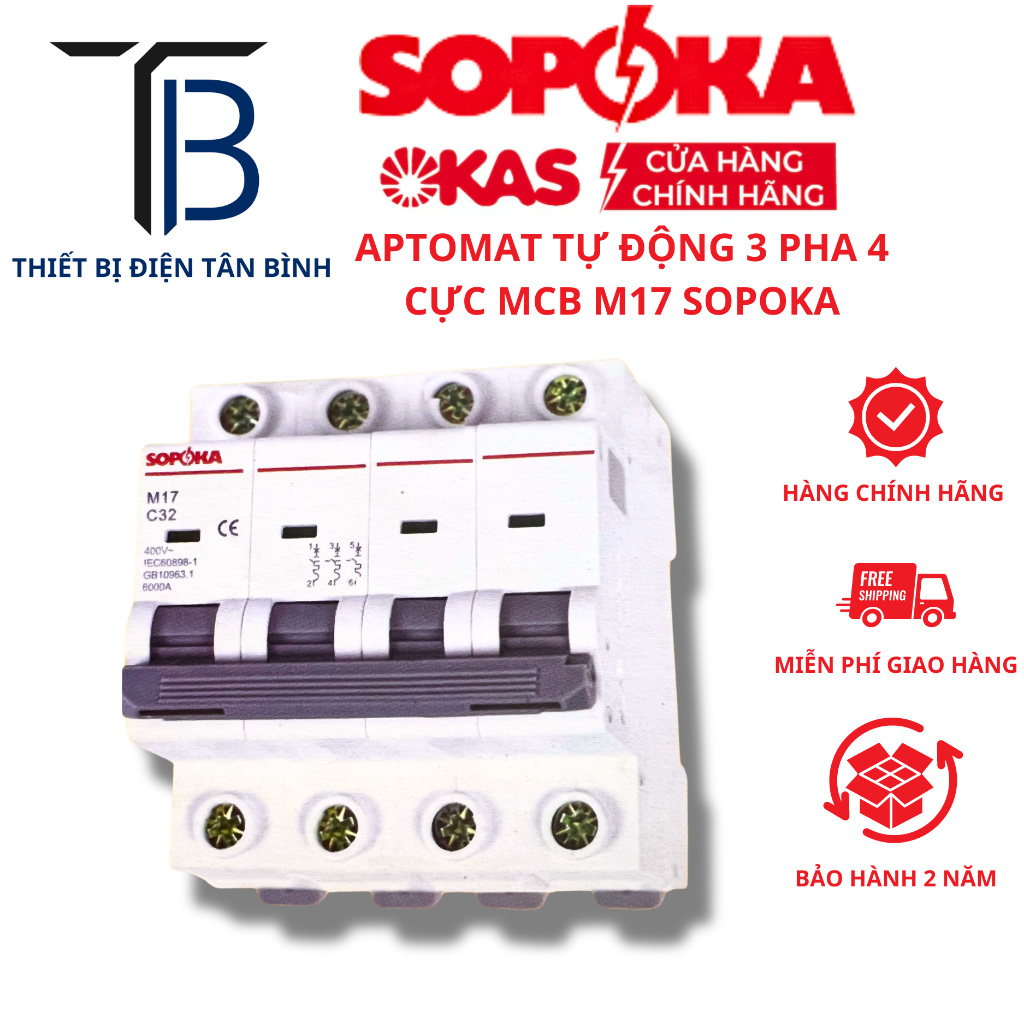 {CHÍNH HÃNG} Aptomat - CẦU DAO TỰ ĐỘNG M17 - M20 3 pha 4 cực 32A 40A 50A 63A 80A 100A 125A, MCB 3 ph