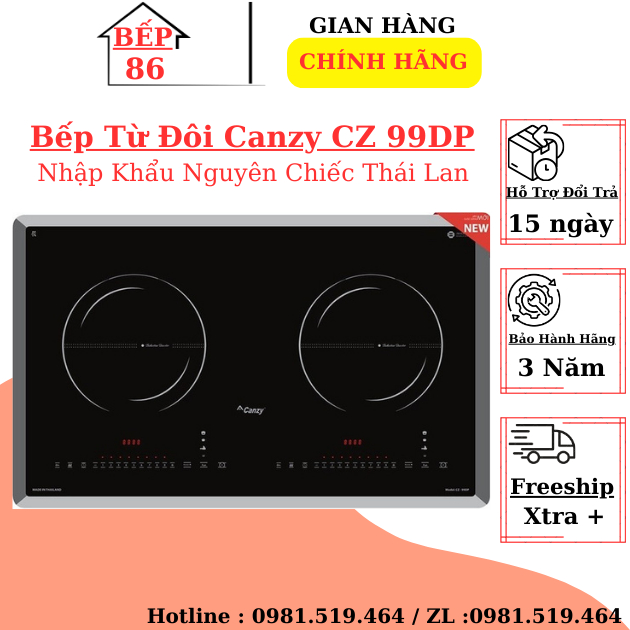 Bếp từ đôi âm Canzy 99DP / Canzy 666 | nhập khẩu nguyên chiếc thái lan | Công nghệ inverter thông minh | Bảo hành 3 năm