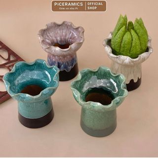 Ly đựng quả phật thủ gốm Bát Tràng, đồ trang trí ban thờ cao 13cm miệng 12cm, men hỏa biến