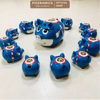 Lợn đất tiết kiệm gốm Bát Tràng hình siêu nhân, heo đất tiết kiệm đáng yêu dành cho bé