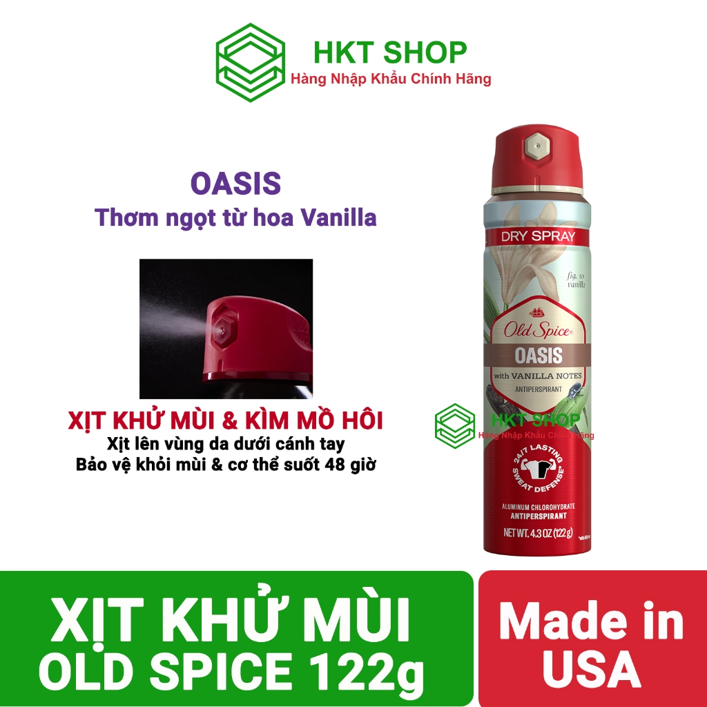 Xịt khử mùi & kìm mồ hôi Old Spice Oasis Vanilla 122g - HKT shop