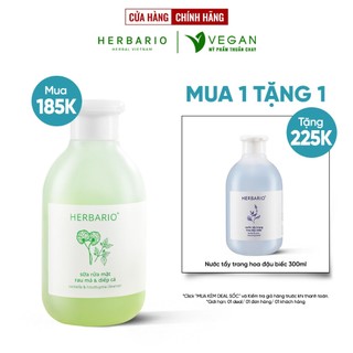 Sữa rửa mặt Rau má & Diếp cá herbario 200ml sạch mụn thuần chay