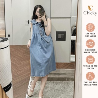 Đầm váy bò cổ bèo xinh xắn babydoll dáng dài kèm túi tim mini dễ thương siêu hot hit dành các nàng thơ dạo phố sang xịn