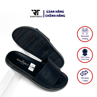 Dép da nam quai ngang in logo RANYBELT GIÀY NAM CAO CẤP đế cao su chống trơn trượt RT18 màu đen