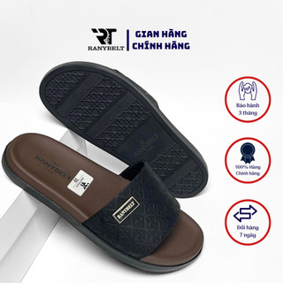Dép da nam quai ngang RANYBELT GIÀY NAM CAO CẤP đế cao su chống trơn trượt RT17 màu Đen Mặt nâu