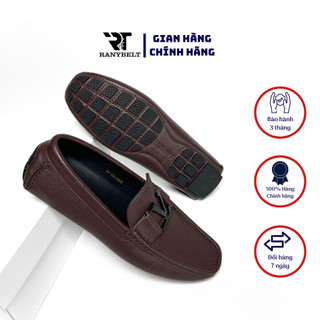 Giày lười nam da bò RANYBELT GIÀY NAM CAO CẤP êm ái, đế cao su chống trơn RT14 màu nâu