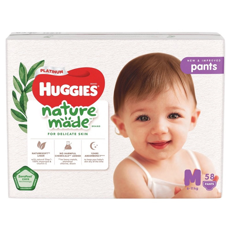 Tã Bỉm Huggies Nature Made đủ size NB60/S82/M64/L54/XL44/XXL26