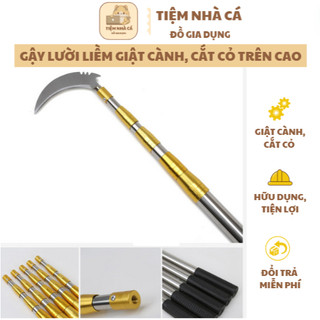 Gậy Lưỡi Liềm Cắt Giật Cành Cây Trên Cao, Lưỡi Cắt Cỏ, Cắt Lúa Mối Hàn Ốc Xoáy 8 Ly Vặn Chặt Cùng Sào Gậy Inox