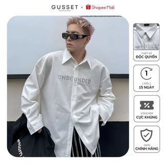 Áo Sơ Mi Nam Trắng Đen Thêu UNBOUNDED GUSSET Chính Hãng Vải Lụa Mango Cao Cấp Dày Dặn Chống Nhăn Basic Style