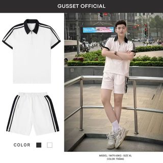 Bộ Quần Áo Nam Mùa Hè GUSSET Set Bộ Nam Polo Quần Đùi Chất Polylacoste Co Giãn Thoáng Mát Thiết Kế Viền Vai Streetstyle