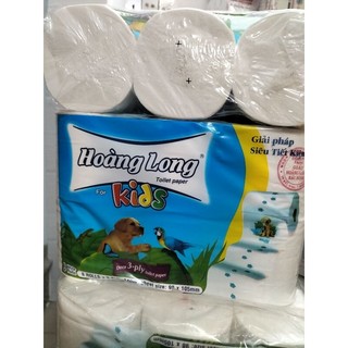   Siêu Rẻ  Lốc 6 cuộn giấy vệ sinh lụa không lõi Hoàng Long Kids hàng loại 1 