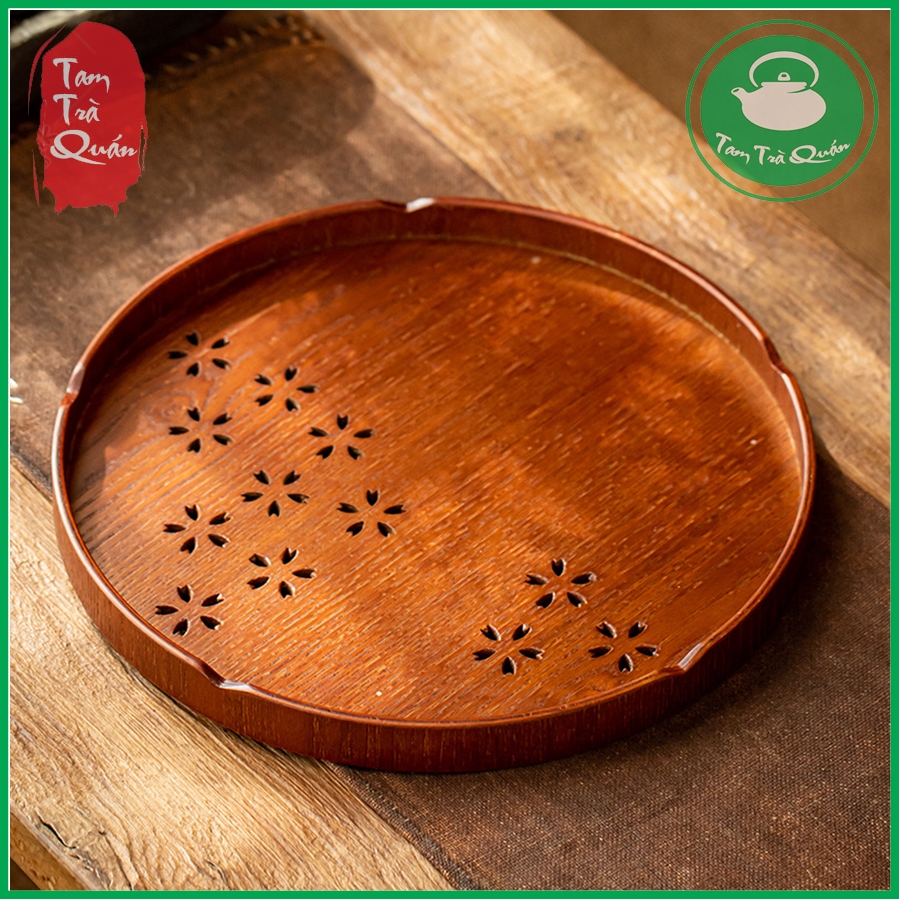 Khay gỗ tròn pha trà matcha