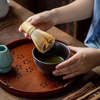 Khay gỗ tròn pha trà matcha