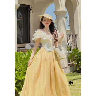SET ÁO CORSET TRỄ VAI BÈO + CH.VÁY MAXI XẾP LY A.S.H.Y.L.E.Y - kèm ảnh thật cận chất