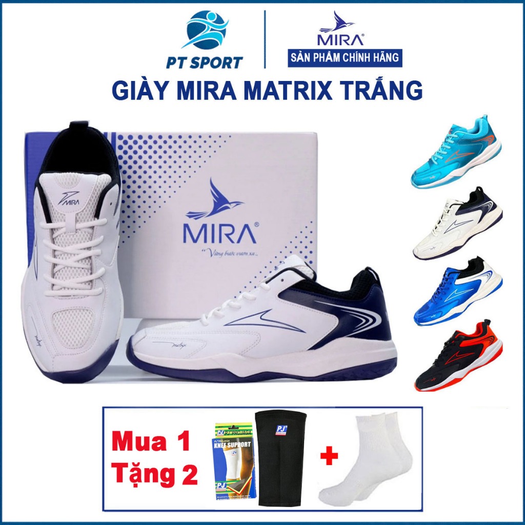 Giày Cầu Lông Mira Matrix | Chất Liệu Da, Đệm Đế EVA Giảm Chấn, Trợ Lực Êm Ái, Chơi Sân Bê Tông Tốt [Tặng Tất Dệt Kim]
