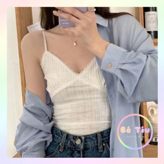 Áo Hai Dây Chất Thun Len Gân Tăm Phối Viền Ren Có Mút Ngực Dáng Ôm Phối Tất Cả Loại Khoác Chân váy Quần | Bé TiuClothing