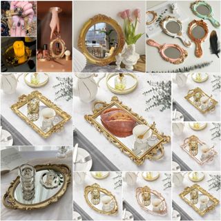 (HOA VĂN NỔI VINTAGE) khung ảnh họa tiết cổ điển phụ kiện trang trí chụp ảnh. Khay gương decor bàn