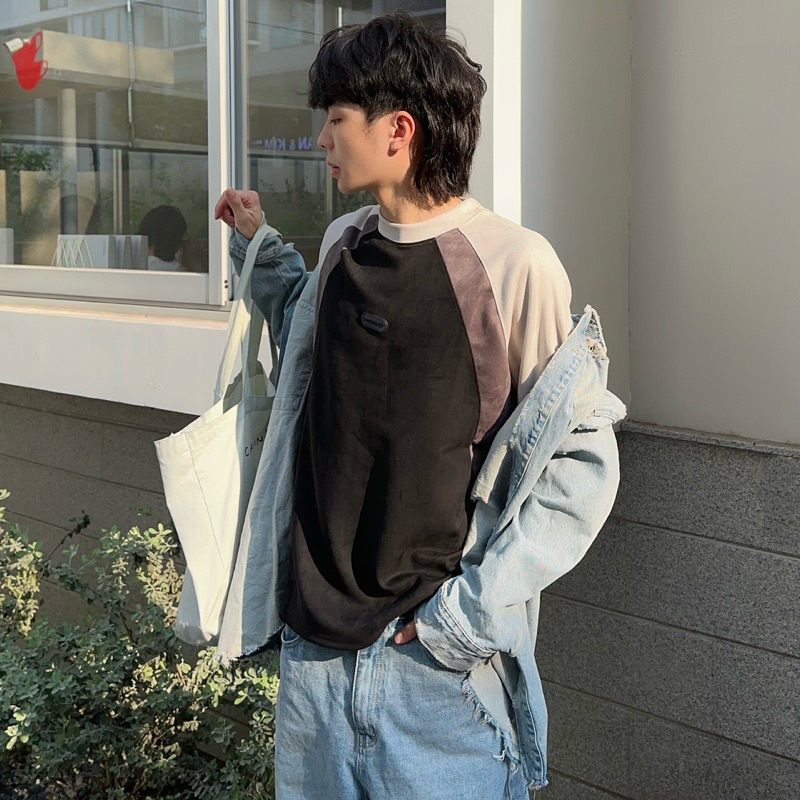 Áo thun tay lỡ vải da lộn DATO màu ĐEN/XÁM - áo phông phối màu form rộng unisex nam nữ/ Jaystoree | BigBuy360 - bigbuy360.vn