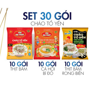 Thùng 30 gói cháo tổ yến mix 3 vị,tổ yến cá hồi bí đỏ,tổ yến thịt bằm,tổ yến rong biển gạo nhật