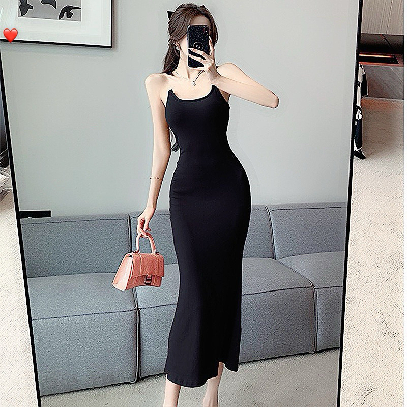 đầm thun lụa dáng dài 2 dây cước phối chất thun lụa mềm có mút ngực