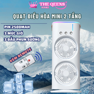 Quạt Điều Hòa Tích Điện LOGKENT 2 Tầng Làm Mát Bằng Hơi Nước, Đèn Led Nhiều Màu Sắc