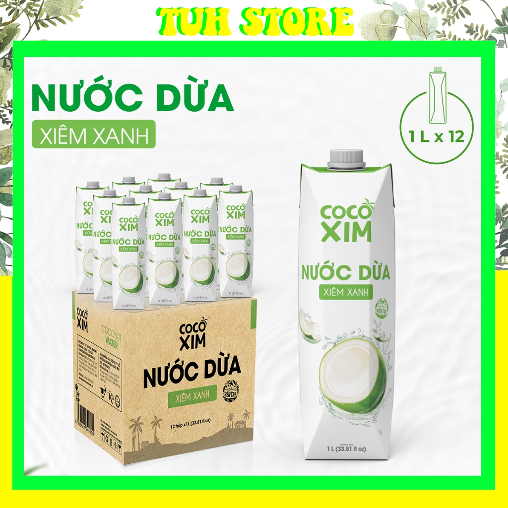  Thùng 12 Hộp 1 Lít Nước Dừa Xiêm Xanh CoCoxim Đóng Hộp 
