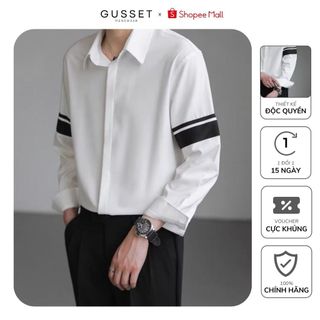 Áo Sơ Mi Lụa GUSSET Form Rộng, Áo Nam Phong Cách Hàn Quốc Chống Nhăn Thoáng Mát Tay Dài Phối Viền