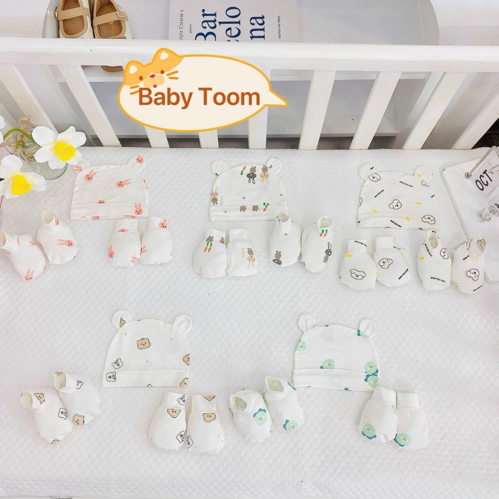 Sét Mũ + Bao Tay + Bao Chân chất Petit mềm mịn co giãn cho bé sơ sinh
