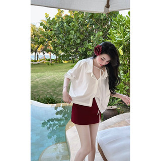 Set sơ mi thắt nơ mix Cv đỏ