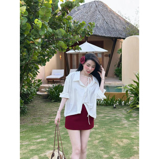 Set sơ mi  thắt nơ mix Cv đỏ