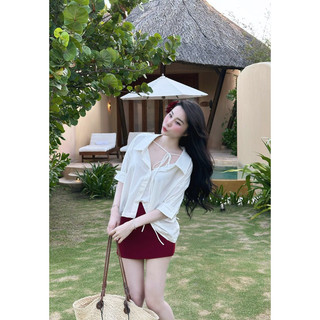 Set sơ mi  thắt nơ mix Cv đỏ