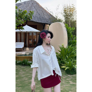 Set sơ mi  thắt nơ mix Cv đỏ