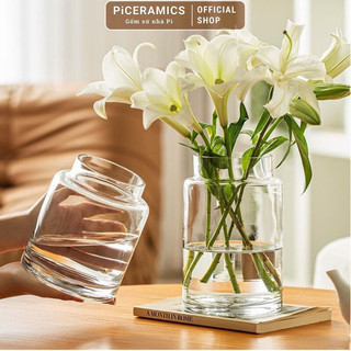 Bình thủy tinh trong suốt dáng basic, dáng trụ dễ cắm hoa decor nhà cửa