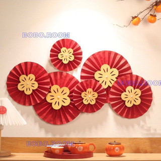 Set 6 quạt giấy đỏ trang trí - quạt giấy đỏ decor