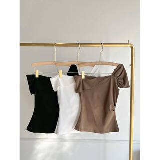 Áo thun lệch vai basic dễ phối đồ công sở / dạo phố màu trắng / đen / nâu