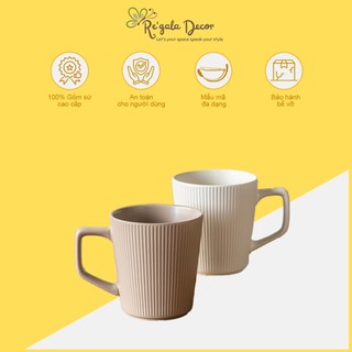 Cốc Sứ Sọc Gân Cao Cấp Re'gala Decor - Cốc Uống Trà, Uống Cà Phê Men Mịn, Phong Cách Bắc Âu Sang Trọng, Dung Tích 500ml