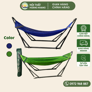 Võng xếp sơn tĩnh điện cỡ lớn khung ống tròn phi 32 kèm lưới võng size đại người lớn - Bảo hành 6 tháng