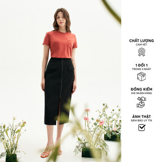 Chân váy midi tuysy đen khóa kim loại 411SK2003 ADORE DRESS