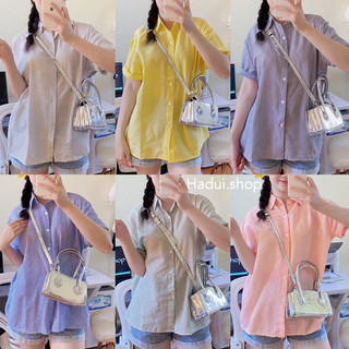 [ SẴN / VIDEO CHẤT] Áo Sơ Mi Tay Cộc Chất Xốp Kẻ Sọc Dáng Rộng