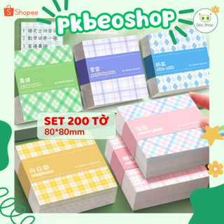 Set 200 tờ 10 màu giấy note Pkbeoshop giấy nhớ kẻ caro nhiều màu bacsic dùng ghi chú trang trí sổ tập , gấp hạc N08